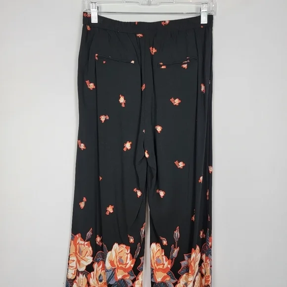 Anthropologie Ett Twa Black Floral Cropped Wide Leg Pants Womens Size XS Petite - Picture 7 of 16